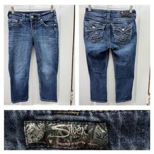 Silver Suki Flap Capri Womens 26 Thick Stitch‎ Sequin Denim Jeans L4017SDA361